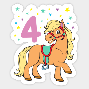 Cute Pony 4th Birthday Girls Horse Girl 4 Years Old Sticker